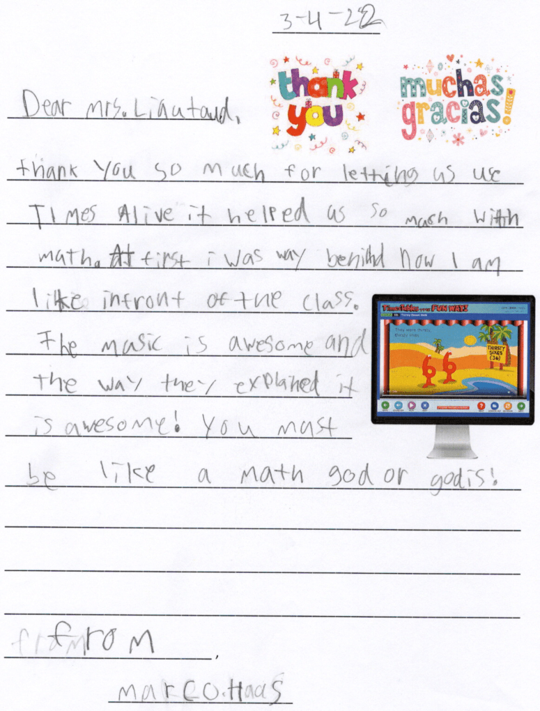 letter1 from Student online Times Alive