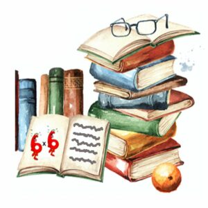 Illustration of school books stacked on top of each other